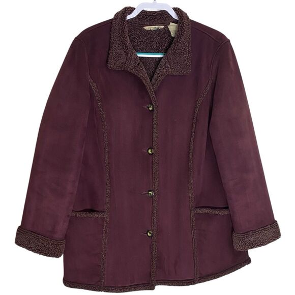 Vtg LL Bean Jacket Womens XL Purple Faux Suede Sherpa Coat Western Shearling Y2K - Picture 1 of 12